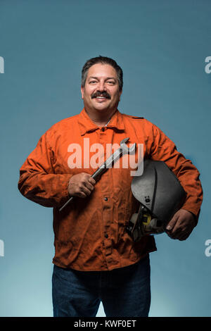 Randy Bryce, der demokratische Kandidat für die Wisconsin 1 Kongreßbezirk. Er ist eine eiserne Arbeiter, Union, und als "das Bügeleisen Stache bekannt." Stockfoto