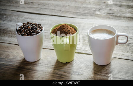 Drei Phasen der Kaffeezubereitung Stockfoto