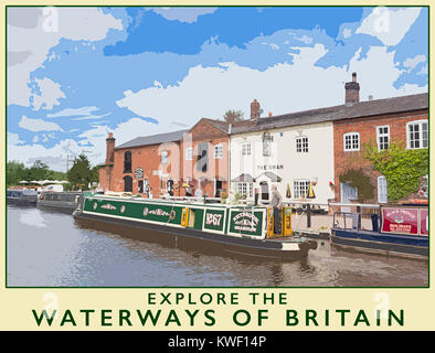 Ein Poster style Abbildung aus einem Foto von fradley Kreuzung auf der Trent und Mersey Canal, Stafforshire, England, Großbritannien Stockfoto