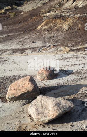 Eiszeitliche Findlinge aus dem Kanadischen Schild durchgeführt und hinterlegt während einer Eiszeit in, was jetzt die Alberta badlands, Beweis der Vergangenheit Klimawandel Stockfoto