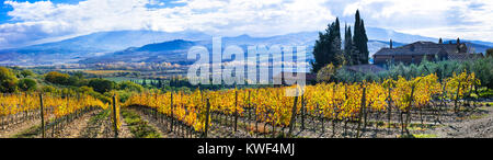 Beeindruckende Herbst Landschaft, mit Blick auf Berge und Weinberge, Toskana, Italien. Stockfoto