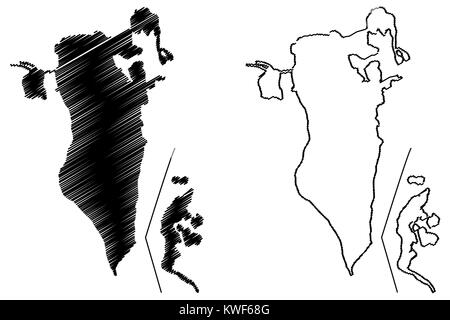 Bahrain karte Vektor-illustration, kritzeln Skizze Königreich Bahrain Stock Vektor