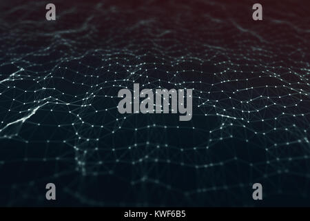 Abstrakte polygonale Raum Low Poly Hintergrund. Anschluss von Punkten und Linien in Dreiecke Struktur. Abbildung für Branding, Wissenschaft, Wallpaper, Grafik Stockfoto