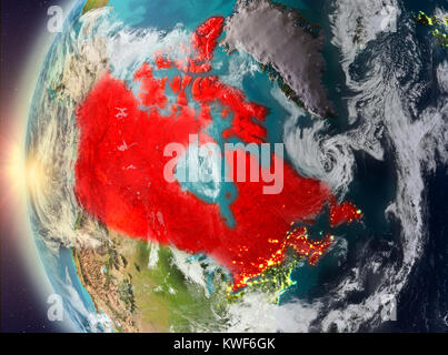 Kanada als aus dem Weltraum auf dem Planeten Erde bei Sonnenuntergang gesehen. 3D-Darstellung. Elemente dieses Bild von der NASA eingerichtet. Stockfoto