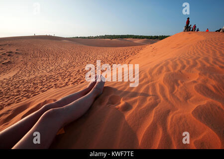 Die berühmten roten Sanddünen, Mui Ne, Phan Thiet, Vietnam. Stockfoto