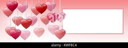 Bubbly Valentines Herzen hängen an String mit leerer Box Stockfoto