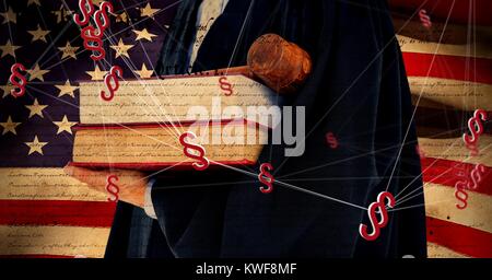 3D Abschnitt Symbol Symbole und Richter mit Gavel und Gesetz Bücher mit amerikanischer Flagge Stockfoto