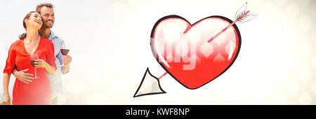 Paar mit valentinstag Liebe Übergang Herz und Wein Stockfoto
