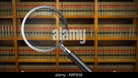 3D-Vergrößerungsglas über Büchern Stockfoto