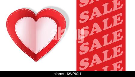 Verkauf Text und Papier Valentines Herzen Stockfoto