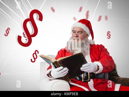 3D Section Symbol Symbole und Weihnachtsmann mit Buch zu Weihnachten Stockfoto