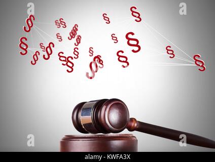 3D Abschnitt Symbol Symbole und Gerechtigkeit gavel Stockfoto