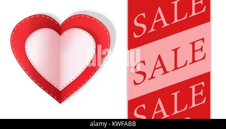 Verkauf Text und Papier Valentines Herzen Stockfoto