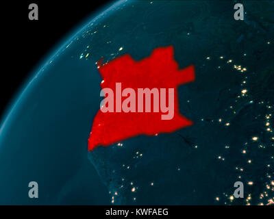 Nacht Karte von Angola als aus dem Weltraum auf der Erde gesehen. 3D-Darstellung. Elemente dieses Bild von der NASA eingerichtet. Stockfoto