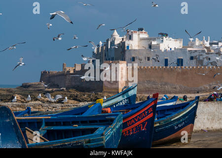 Stadtmauer umgibt die Stadt Essaouira, Marokko Atlantikküste. Stockfoto