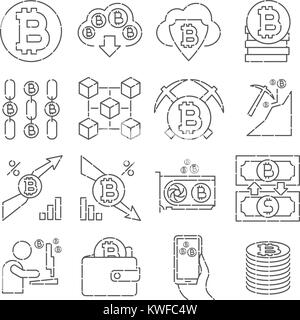 Bitcoin Mining Thin Line Icon Set. Piktogramm "Cryptocyrrency Blockchain, Sammlung Stock Vektor