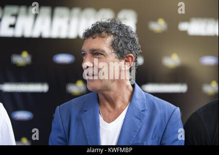 MALAGA, SPANIEN - 05. August: Kellan Lutz, Sylvester Stallone, Wesley Snipes, Antonio Banderas und Jason Statham nehmen an der Premiere von "Die Verschleißteile 3' am 5. August 2014 in Malaga, Spanien. Personen: Antonio Banderas Stockfoto