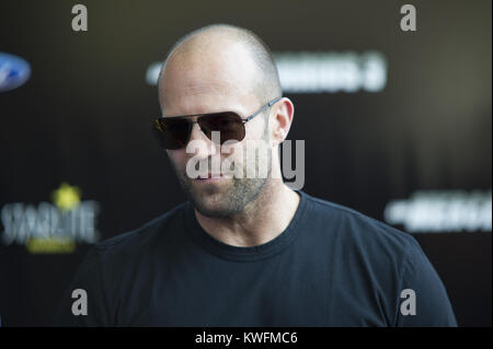 MALAGA, SPANIEN - 05. August: Kellan Lutz, Sylvester Stallone, Wesley Snipes, Antonio Banderas und Jason Statham nehmen an der Premiere von "Die Verschleißteile 3' am 5. August 2014 in Malaga, Spanien. Personen: Jason Statham Stockfoto