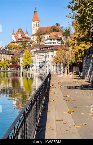 Thun Altstadt und Stadtkirche Kirche im Kanton Wallis, Schweiz Stockfoto