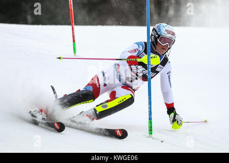 Zagreb, Kroatien. 03 Jan, 2018. Meillard Melanie von Sui konkurriert während des Audi FIS Alpine Ski World Cup Frauen Slalom, Snow Queen Trophy 2018 in Zagreb, Kroatien. Credit: Goran Jakuš/Alamy leben Nachrichten Stockfoto