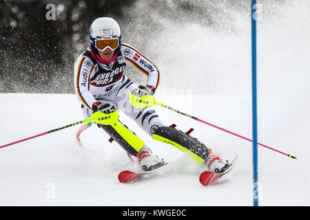 Zagreb, Kroatien. 03 Jan, 2018. Geiger Christina von Ger konkurriert während des Audi FIS Alpine Ski World Cup Frauen Slalom, Snow Queen Trophy 2018 in Zagreb, Kroatien. Credit: Goran Jakuš/Alamy leben Nachrichten Stockfoto