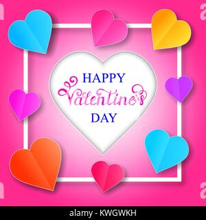 Valentines Tag Karte mit Papier Herzen Stock Vektor