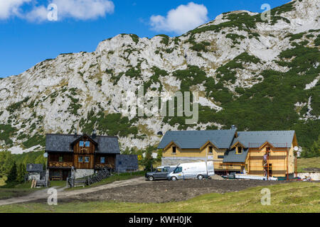 Die Tauplitzalm, Alm, Hochplateau in der Steiermark, in der Nähe von Bad Mitterndorf, Österreich, Teil der Toten bergen, Kabine Konstruktion, Stockfoto