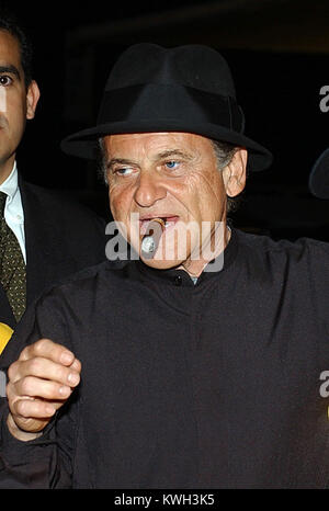 MIAMI, FL - Juli 28: (TÄGLICH UK) Oscar-prämierten Star Joe Pesci klagt für $ 3 m nach Piling auf 30 lbs eine Mafia Gangster zu spielen - nur aus der Rolle entleert werden. Die Hollywood Star hat eine Klage gegen die Produzenten des neuen Films welche Stars John Travolta als Mafia Boss John Gotti Jr Pesci behauptet, er war der Teil von Angelo Ruggiero, ein enger Freund angeboten und für Gotti Jr erzwingen eingeordnet, und vereinbart ein $ 3m. In Vorbereitung auf die Rolle, die er fast 30 lbs zu helfen, Ruggiero, der für seine schwere und stämmigen Bau bekannt war Spielen gewonnen. Aber in rechtlichen Papiere in Los Angeles eingereicht Der 68-jährige Schauspieler clai Stockfoto