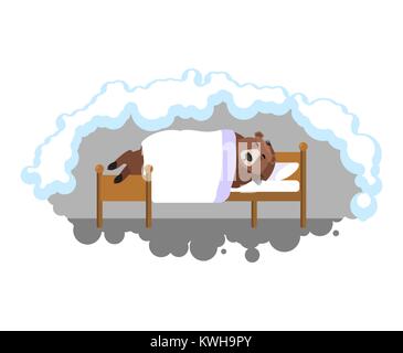 Bär schläft auf dem Bett in der Höhle. Grizzly eingeschlafen. Ein wildes Tier schlummert. Vector Illustration Stock Vektor