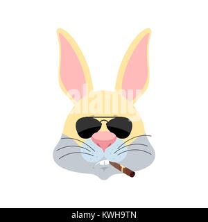 Kaninchen Kühlen ernst Avatar der Emotionen. Hase rauchen Zigarre emoji. Tier streng. Vector Illustration Stock Vektor