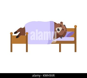 Bär schläft auf dem Bett. Grizzly eingeschlafen. Ein wildes Tier schlummert. Vector Illustration Stock Vektor