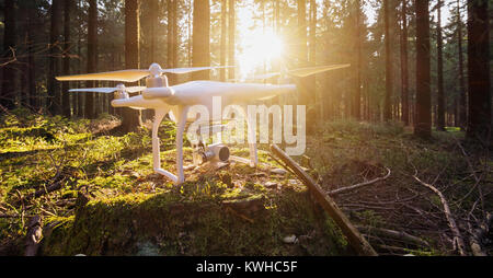 Drohne Quad Copter im Wald Stockfoto