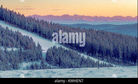 Von der "tübenwasen' im Schwarzwald in der Nähe Freiburg in Deutschland. Sie können manchmal an einer kristallklaren Tag die Alpen sehen. Die Wolken am Rhein Stockfoto