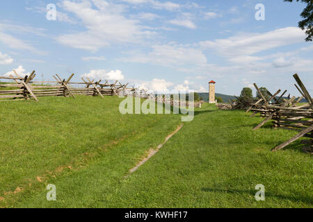 Blick entlang der Hohlweg, Bloody Lane, Antietam National Battlefield, Maryland, USA. Stockfoto