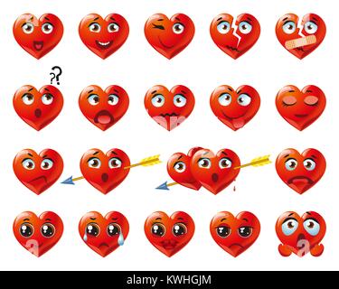 Rotes Herz Icons Set, Emotion Variation, emoji Stock Vektor