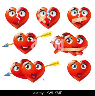Rotes Herz Icons Set, Emotion Variation, emoji Stock Vektor