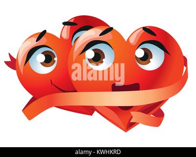 Rote Herzen emoji Emoticon Ausdruck mit Band Stock Vektor