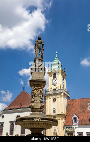 Ansicht bei Roland Brunnen in Bratislava, Slowakei Stockfoto