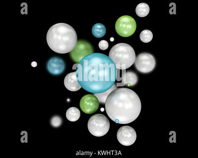 3D-Darstellung der Bunten dekorative Kugeln. blured schwarzer Hintergrund Stockfoto