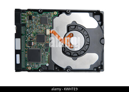 HDD, Festplatte auf weißem Hintergrund, Nahaufnahme Stockfoto