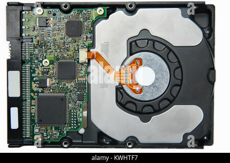 HDD, Festplatte auf weißem Hintergrund, Nahaufnahme Stockfoto