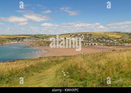 Ein Bild mit Blick auf die Bucht von bigbury Schuß von Burgh Island, Devon, England, Großbritannien Stockfoto