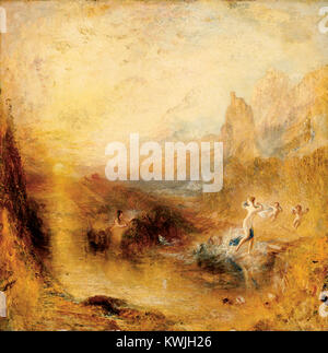 „Glaucus and Scylla“ (1841) von Joseph Mallord William Turner ist ein Ölgemälde, das die mythologischen Figuren Glaucus und Skylla in einer leuchtenden Meereslandschaft darstellt. Stockfoto