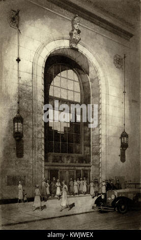 Ein Foto vom Eingang der Yonge Street zum Eaton's College Street Building in Toronto, das seine Art déco-Architektur und Bedeutung in der Handelsgeschichte der Stadt veranschaulicht. Stockfoto