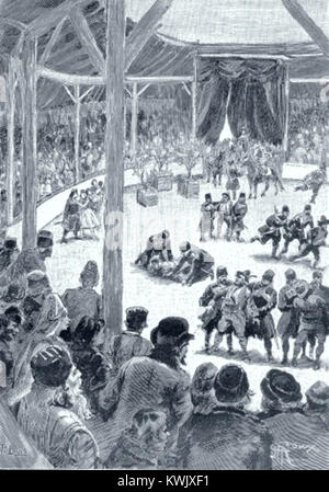 Eine Illustration von George Roux für Jules Vernes Roman César Cascabel, die eine Szene aus der Abenteuergeschichte aus dem späten 19. Jahrhundert darstellt. Stockfoto