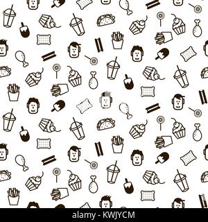Fast food Symbol Stil nahtlose Vektor Muster. Stock Vektor