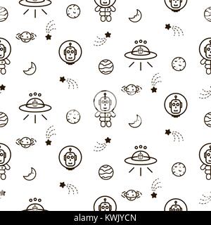 Ufo lustig Symbol kosmischer nahtlose Vektor Muster. Stock Vektor