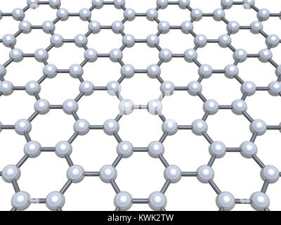 Graphenschicht molekularen Modell, Sechskant molekulare Gitter auf weißem Hintergrund, 3D-Darstellung Stockfoto