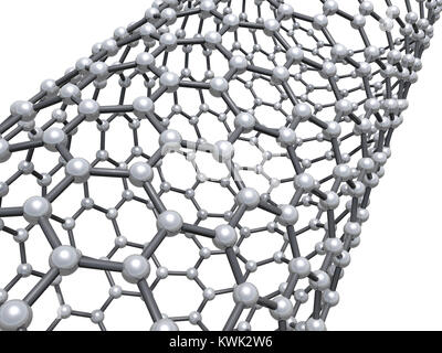 Single-walled Carbon Nanotube Zick-zack-Fragment, molekulare Regelung auf weißem Hintergrund, 3D-Darstellung Stockfoto