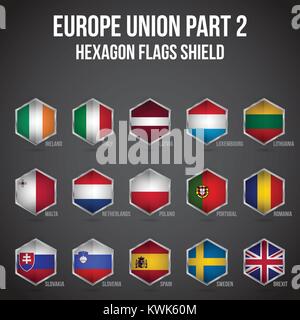 Europa Union Hexagon Flaggen Schild Stock Vektor